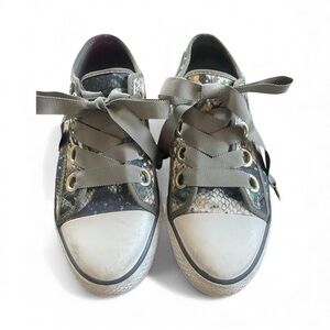 Ash Limited Women's Silky Lace Up Sneakers Shoes Snake Print Green Tan 8